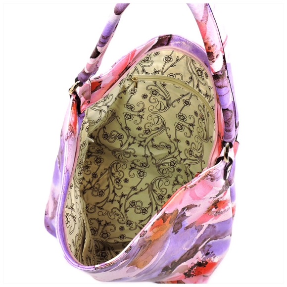 1LEFT Flower Printed Shoulder Bag Hobo Purple - Picture 7 of 7